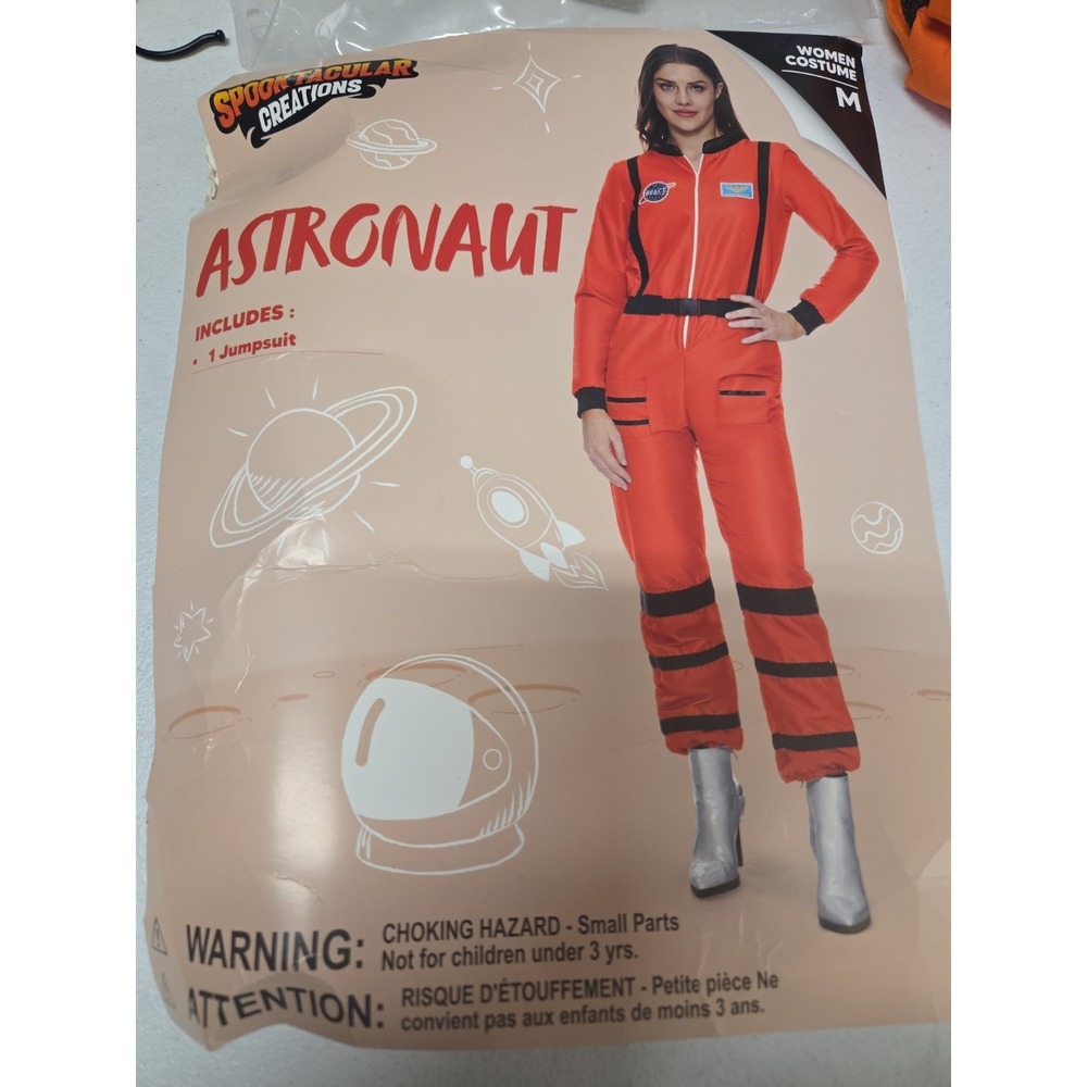 Spooktacular Creations Astronaut Costume Women's Medium Orange Space Jumpsuit